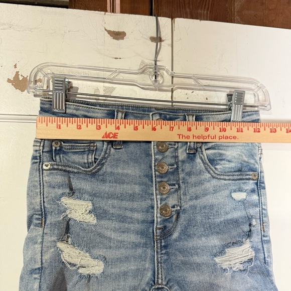 American Eagle Jean Shorts Blue Next Level Stretch Size 0 Rips Button Fly Denim - Picture 4 of 9